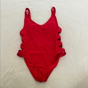 Classic Red One-Piece Swimsuit with Side Strap Detail